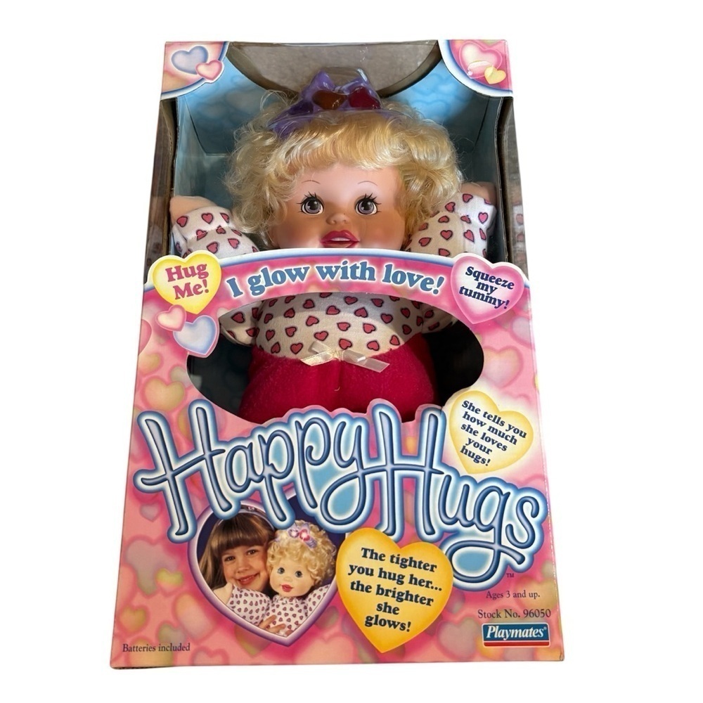 Playmates Happy Hugs 14" Soft Doll Lovie 1998 Talks Glows NEW Vintage